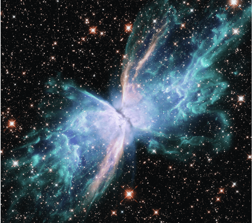 Beautiful blue green nebula in the shape of a butterfly, demonstrating God's creative power in the universe