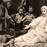 The sinful woman anoints Jesus feet with perfume while Jesus reproves the Pharisee for judging her.