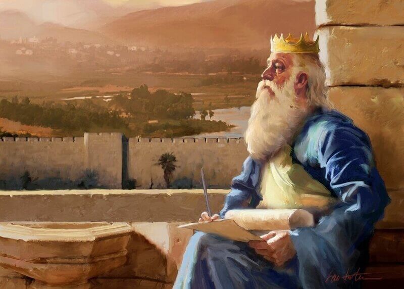 King Solomon writing book of Proverbs which provides a major path to wisdom for anyone who reads it.