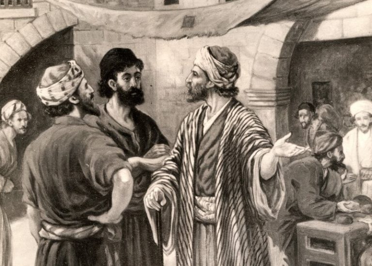 Landowner talking to men to get them to work in his vineyard