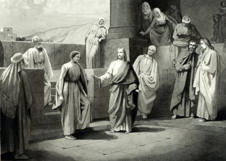 Jesus teaching in the temple area: "All the Father gives me will come to me" (from John 6)