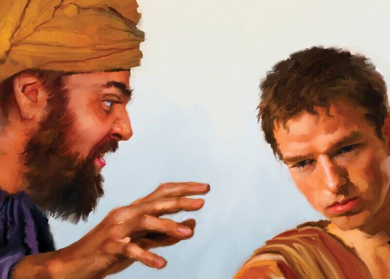 A man is disobeying Jesus' command against judging others by condemning and criticizing a younger man, humiliating him and making him feel inferior.